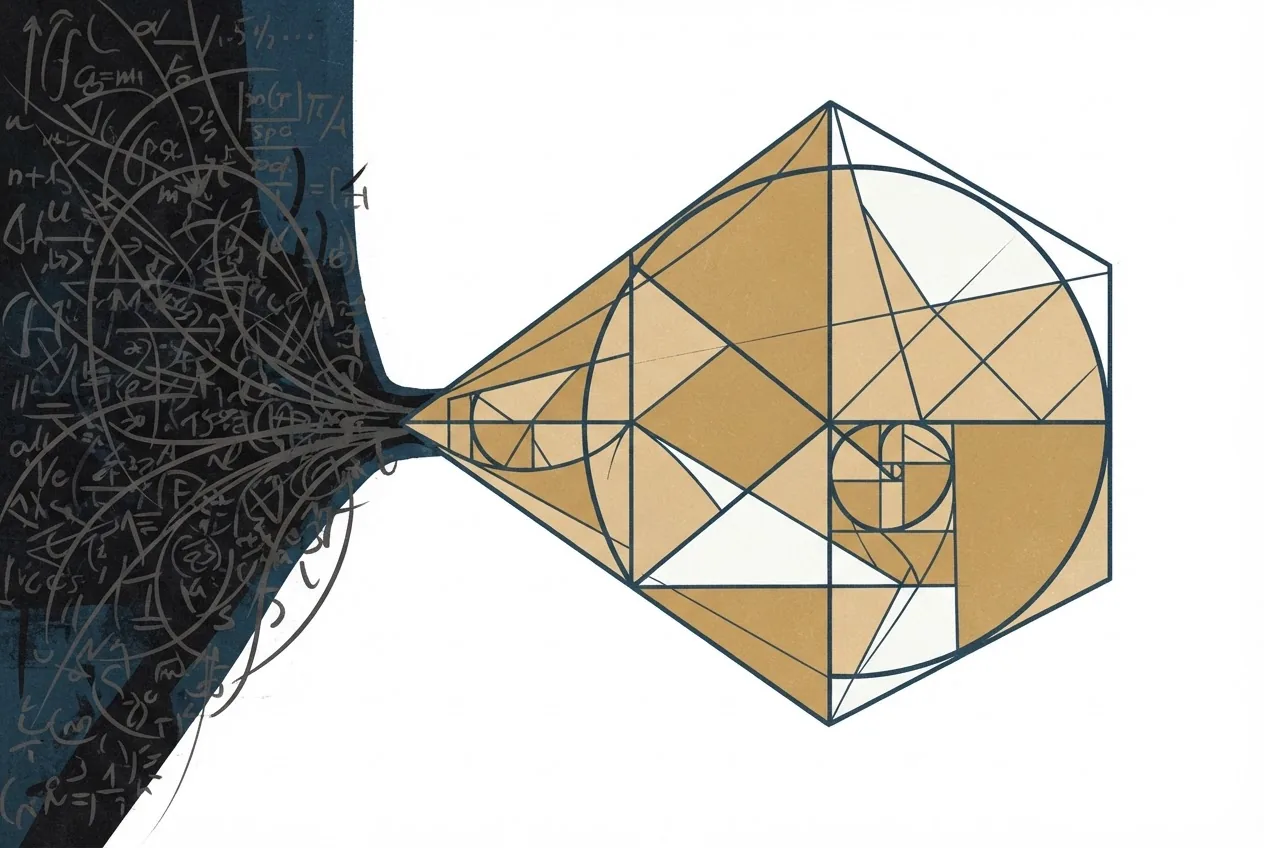 Abstract mathematical forms transition from dense uncertainty into a clear geometric structure, representing AI-assisted progress on the quasi-Riemann hypothesis.